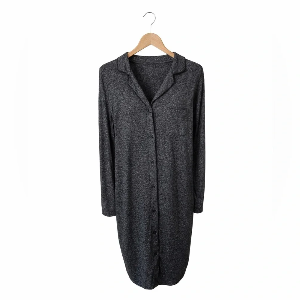Stars Above Gray Button Up Sleep Shirt Small Cozy Loungewear Pajama Soft